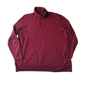 Lane‎ Bryant Sweater Women 22/24 Burgundy Metallic Keyhole Turtleneck Party